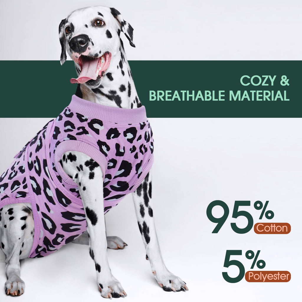 Kuoser Dog Recovery Suit after Surgery, Professional Surgical Onesie for Male Female Dogs, Soft Pet Surgery Suit for Abdominal Wounds Skin Disease, Purple Leopard, XL