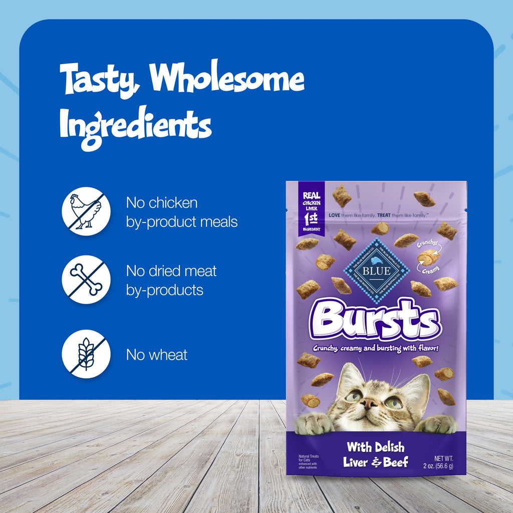 Blue Buffalo Bursts Crunchy & Creamy Cat Dry Treats, Great for Training, Liver & Beef, 5-oz. Bag