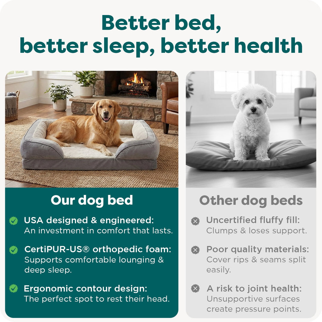 FurHaven Pet Products Velvet Waves Perfect Comfort Cooling Gel Top Sofa-Style Pet Bed for Dogs & Cats - Brownstone, Medium