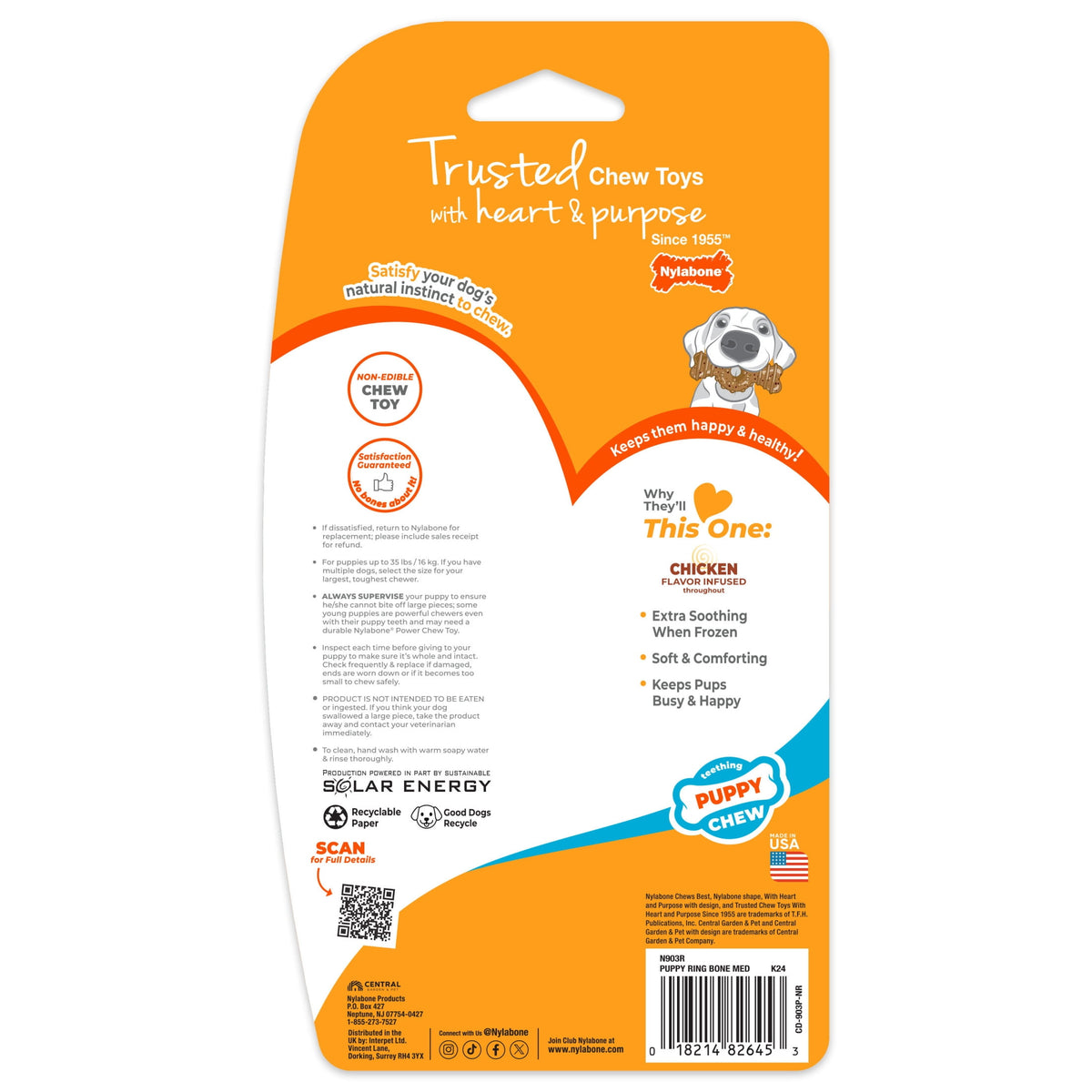 Nylabone Puppy Chew Ring Bone Dog Toy, Dog Chew Toy, Chicken Flavor, Medium, 1 Count