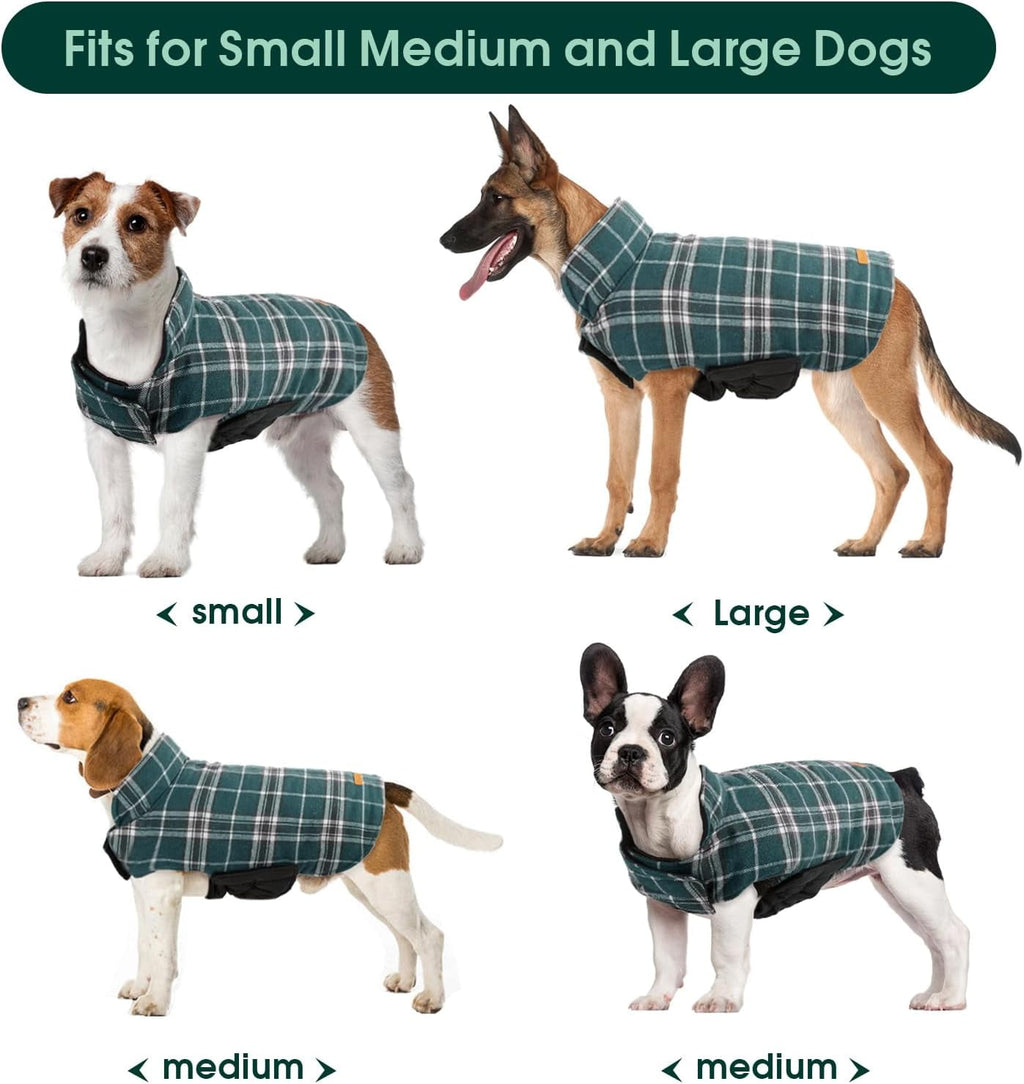 Kuoser Reversible Dog Coat Adjustable British Style Plaid Pet Jacket, Waterproof and Windproof, Blue, M