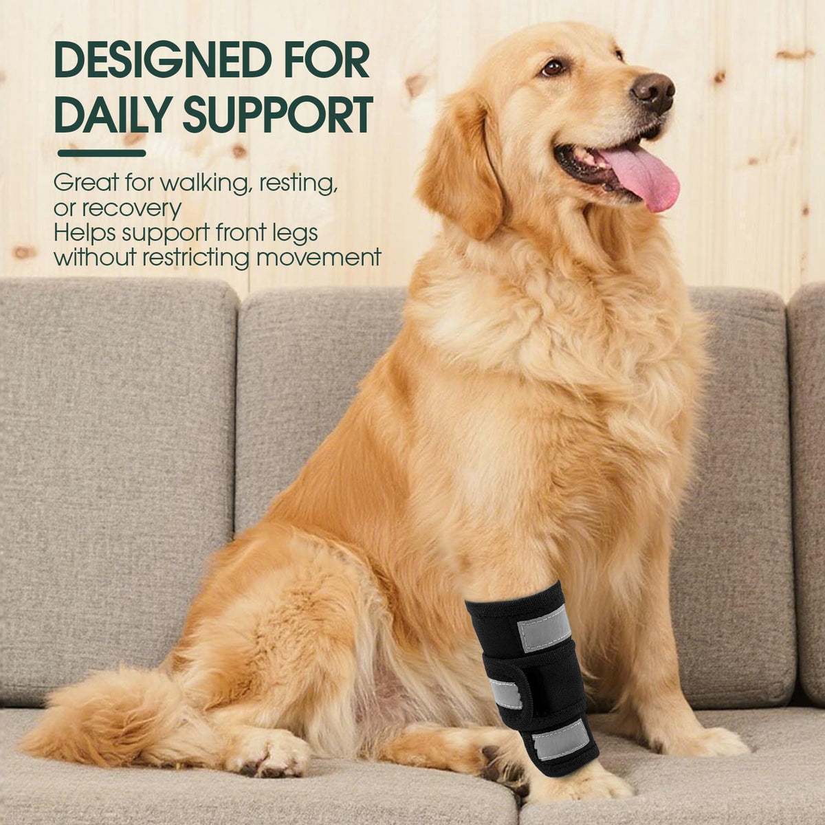 Kuoser Dog Front Leg Brace – Adjustable Carpal Support Wrap for Canine Joint, Wound Recovery & Anti-Licking Sleeve, Black, S/M