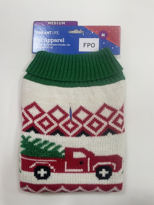Vibrant Life Holiday Christmas Tree Truck Sweater for Dogs, Multicolor, M