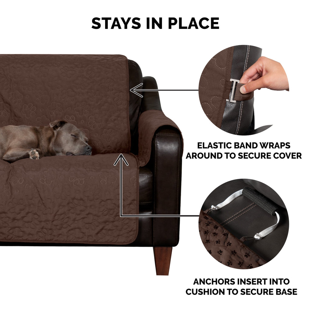 FurHaven Pawprint Non-Skid Sofa and Chair Furniture Protector for Dogs and Cats - Sofa, Dark Brown