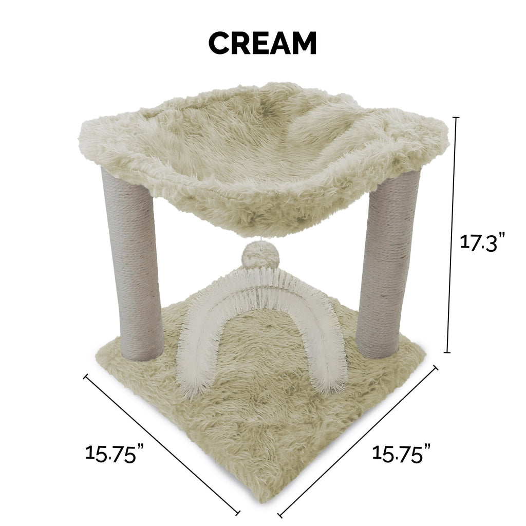 Furhaven Tiger Tough Small Cat Tree Plush Hammock Playground w/ Toys & Self-Grooming Brush - Cream, One Size One Size Cat Tree - Plush Hammock Playground (Cream)