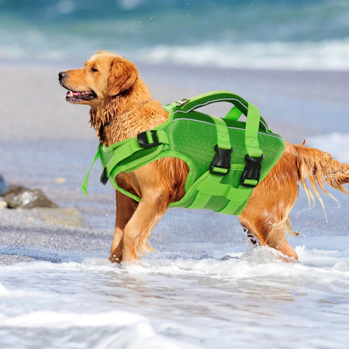 Kuoser Dog Life Jacket, Reflective and Adjustable Dog Life Vest for Small Medium Large Dogs Red, S