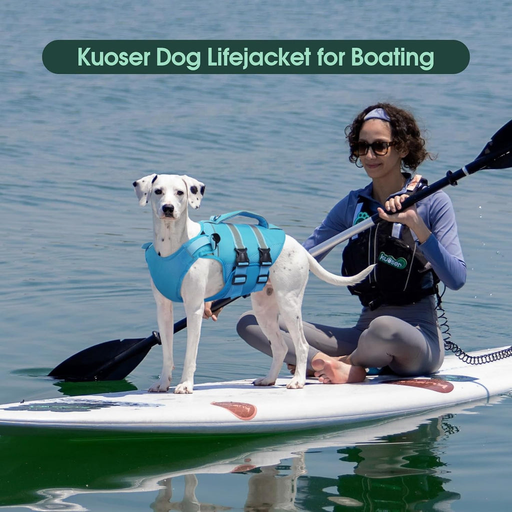 Kuoser Dog Life Jacket, High Flotation Dog Life Vest for Swimming Boating, Red, S