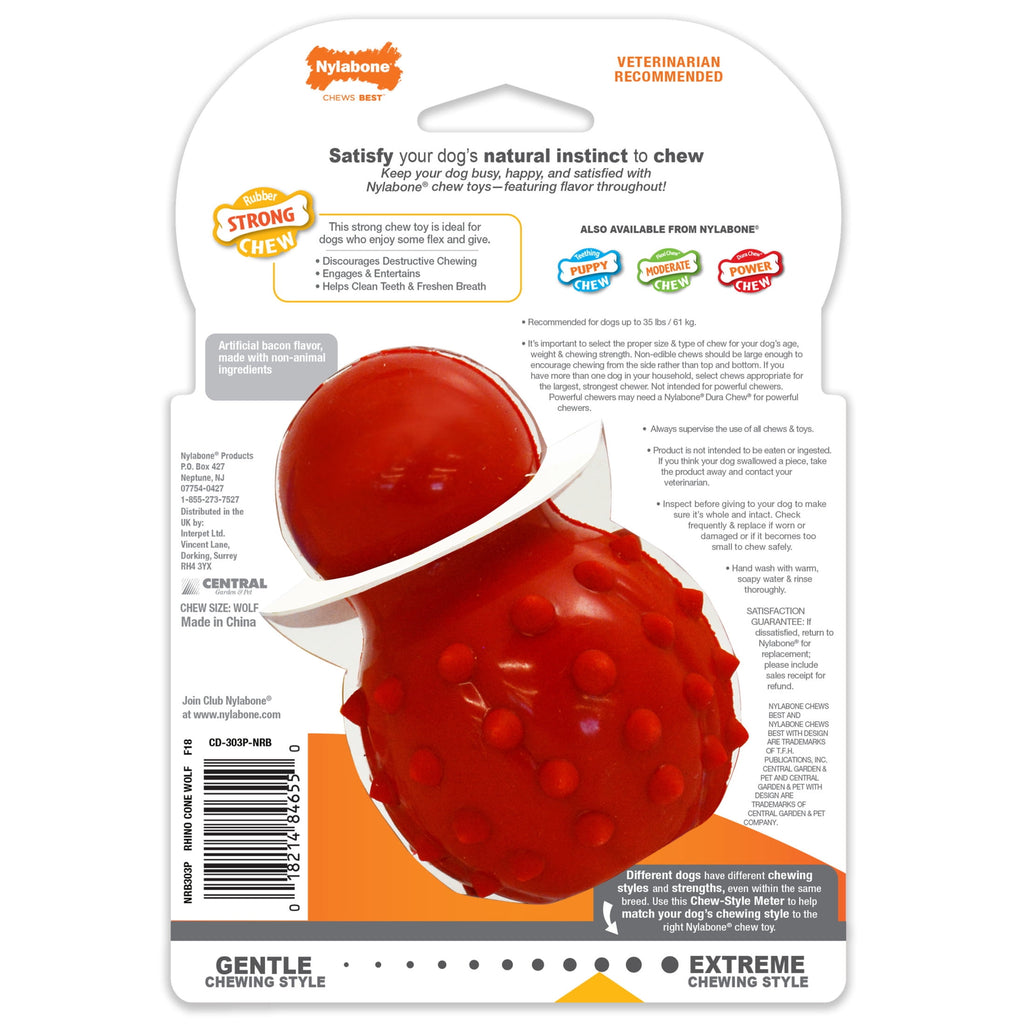 Nylabone Strong Chew Rubber Stuffable Cone Dog Treat, Dog Toys, Bacon Flavor, Red, Medium