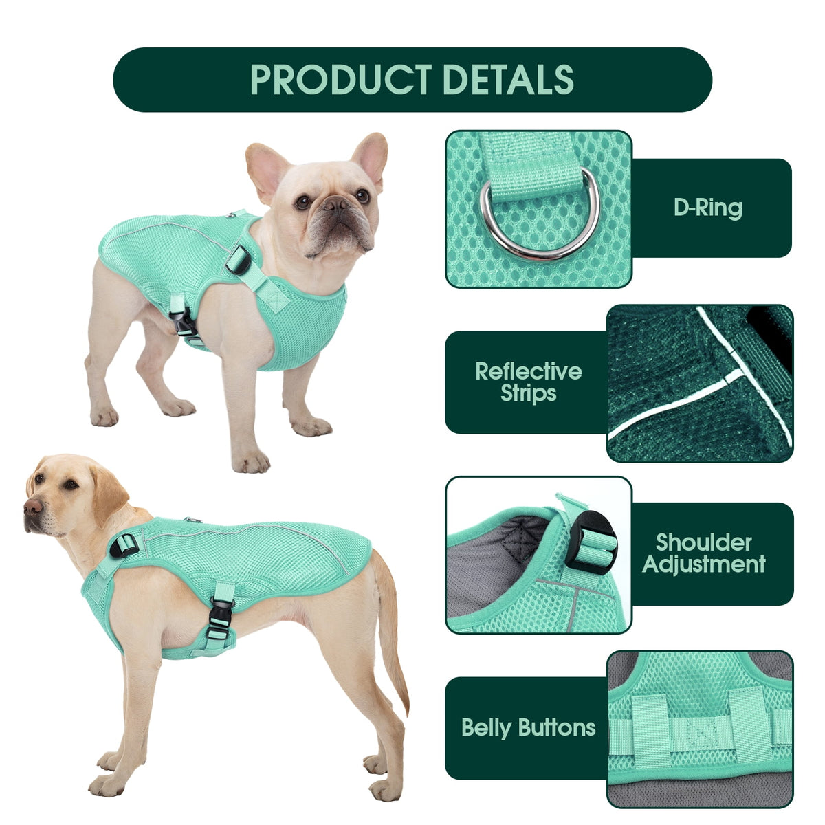 Kuoser Dog Cooling Vest, Breathable Mesh Ice Vest for Dogs, Cooling Jacket for Pet, Blue, extra large