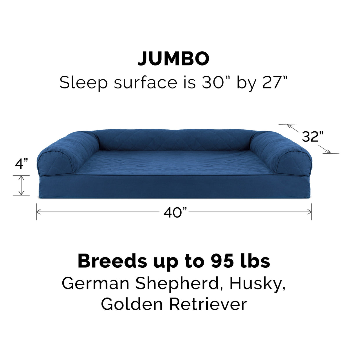 FurHaven Classic Sofa Orthopedic Dog Bed For Large Dogs, Solid Orthopedic Foam Slab for Joint Support, Removable Washable Cover, Jumbo Plus/XXL, Quilted Sofa, Ensign Blue