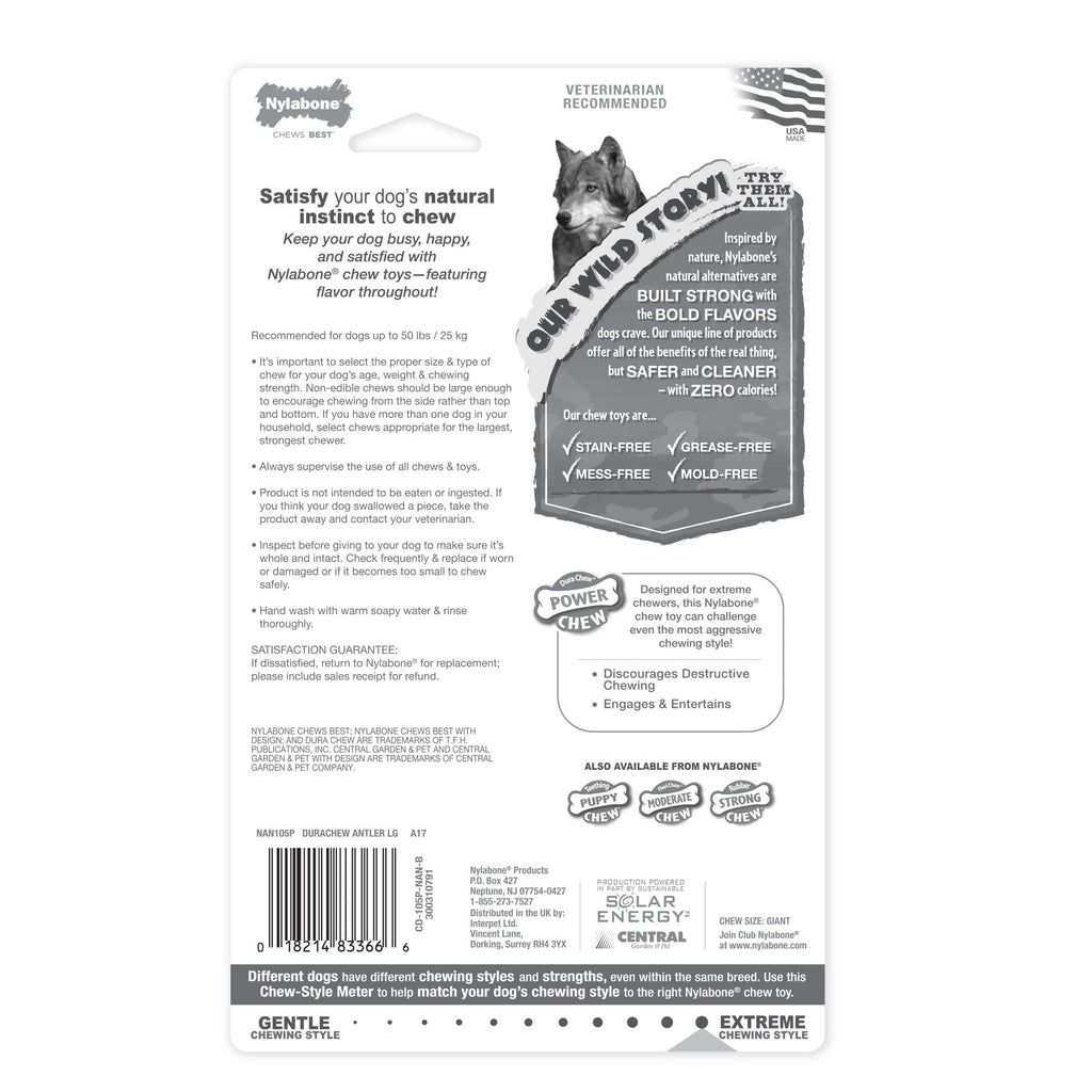 Nylabone Power Chew Antler Alternative Dog Chew Toy Venison Medium (1 Count)