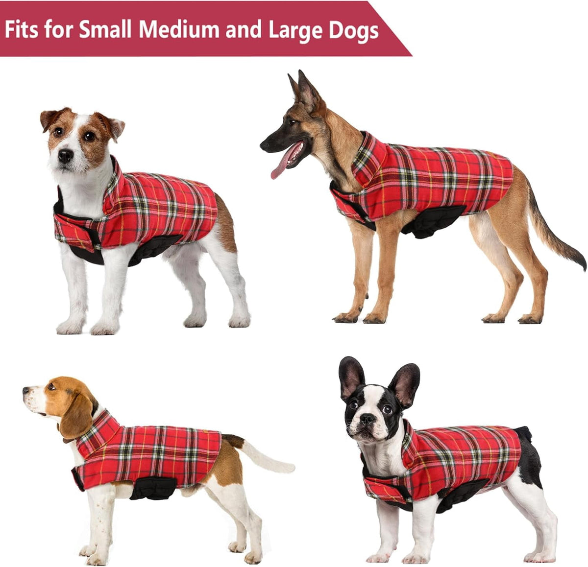 Kuoser Reversible Dog Coat Adjustable British Style Plaid Pet Jacket, Waterproof and Windproof, Blue, M