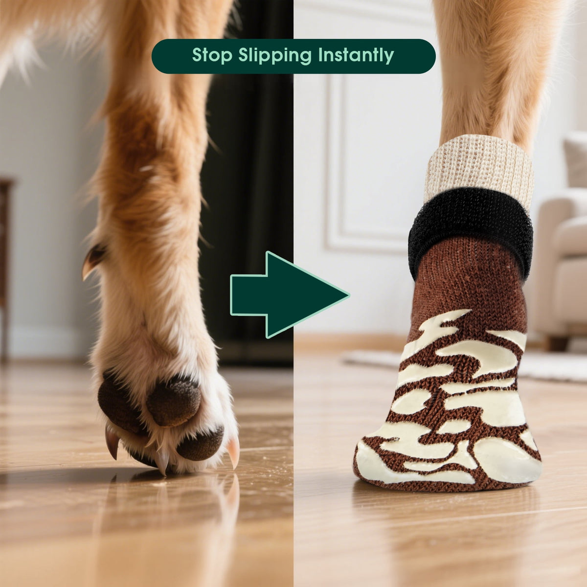 Kuoser Non-Slip Dog Socks for Hardwood Floors & Hot Pavement, Adjustable Pet Socks to Stop Licking and Slipping, Black, M