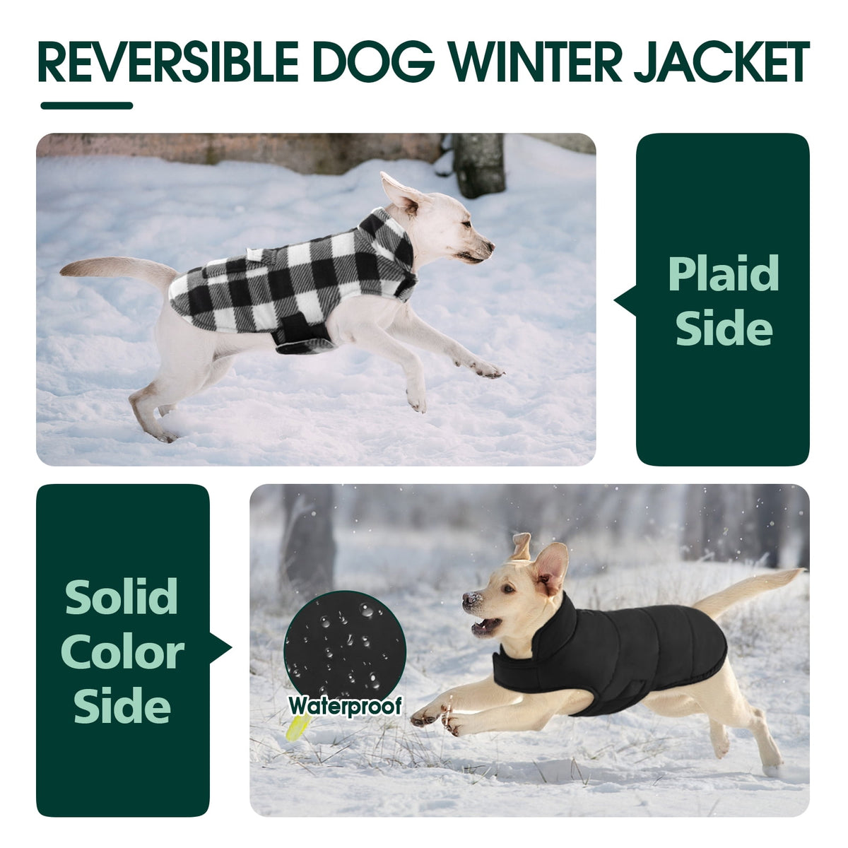 Kuoser British Style Plaid Dog Winter Coat, Windproof Cozy Cold Weather Jacket for Dogs, Blue, M