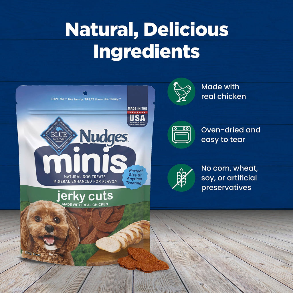Blue Buffalo Nudges Minis Jerky Cuts Made with Real Chicken Natural Dog Treats, 10oz Bag