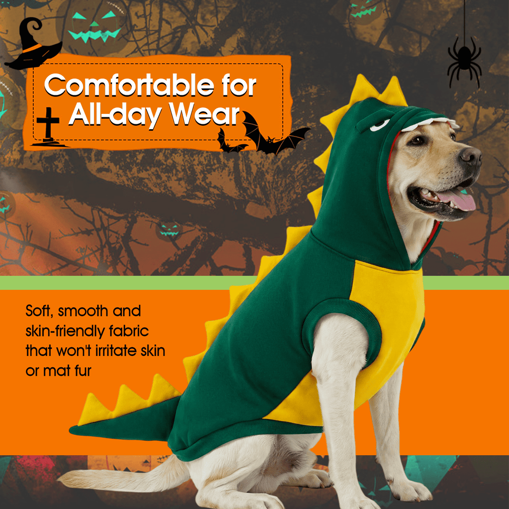 Kuoser Dog Dinosaur Halloween Costume, Funny Fleece Hoodie for Medium Dogs, Orange, M