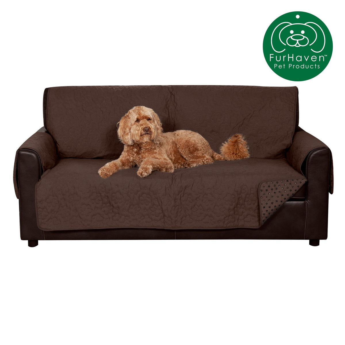 FurHaven Pawprint Non-Skid Sofa and Chair Furniture Protector for Dogs and Cats - Sofa, Dark Brown