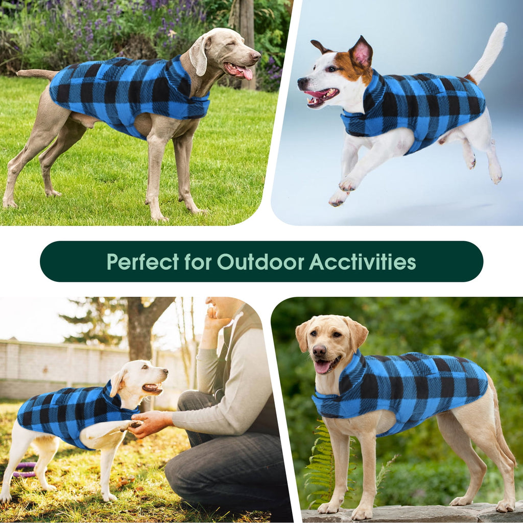 Kuoser British Style Plaid Dog Winter Coat, Windproof Cozy Cold Weather Jacket for Dogs, Blue, M
